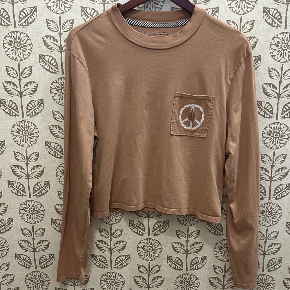 Volcom Brown Long Sleeve Tee with Peace Pocket